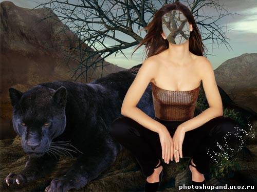 Шаблон для фотошоп -Девушка с пантерой