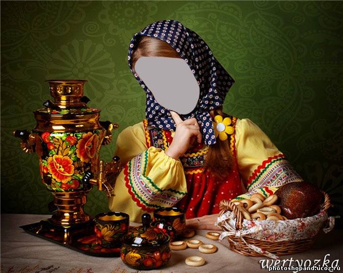 Детский шаблон - Девочка с самоваром