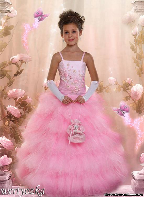 Детский шаблон - Девочка в розовом платье
